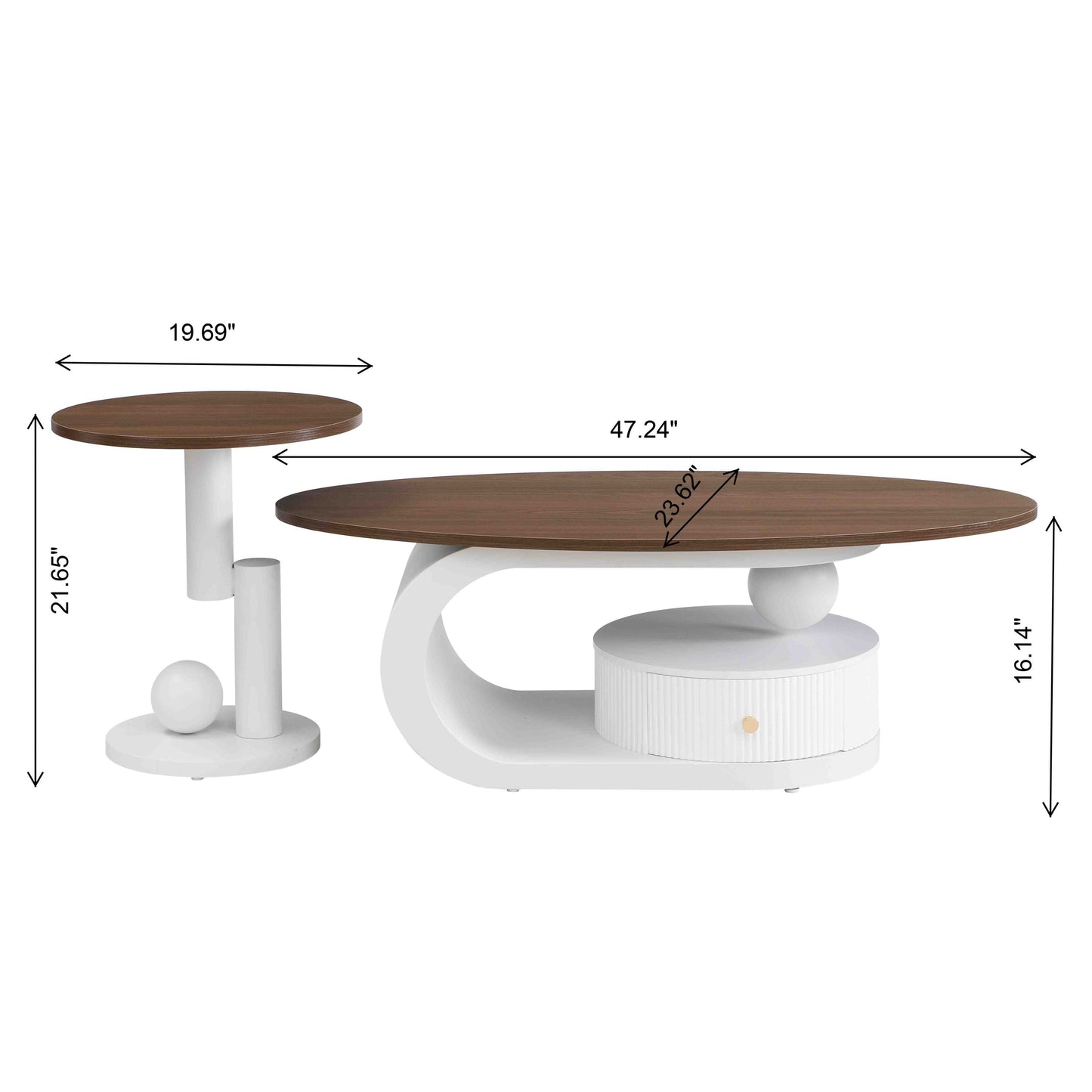2-Piece Nesting Coffee Table Set with Storage - White & Brown