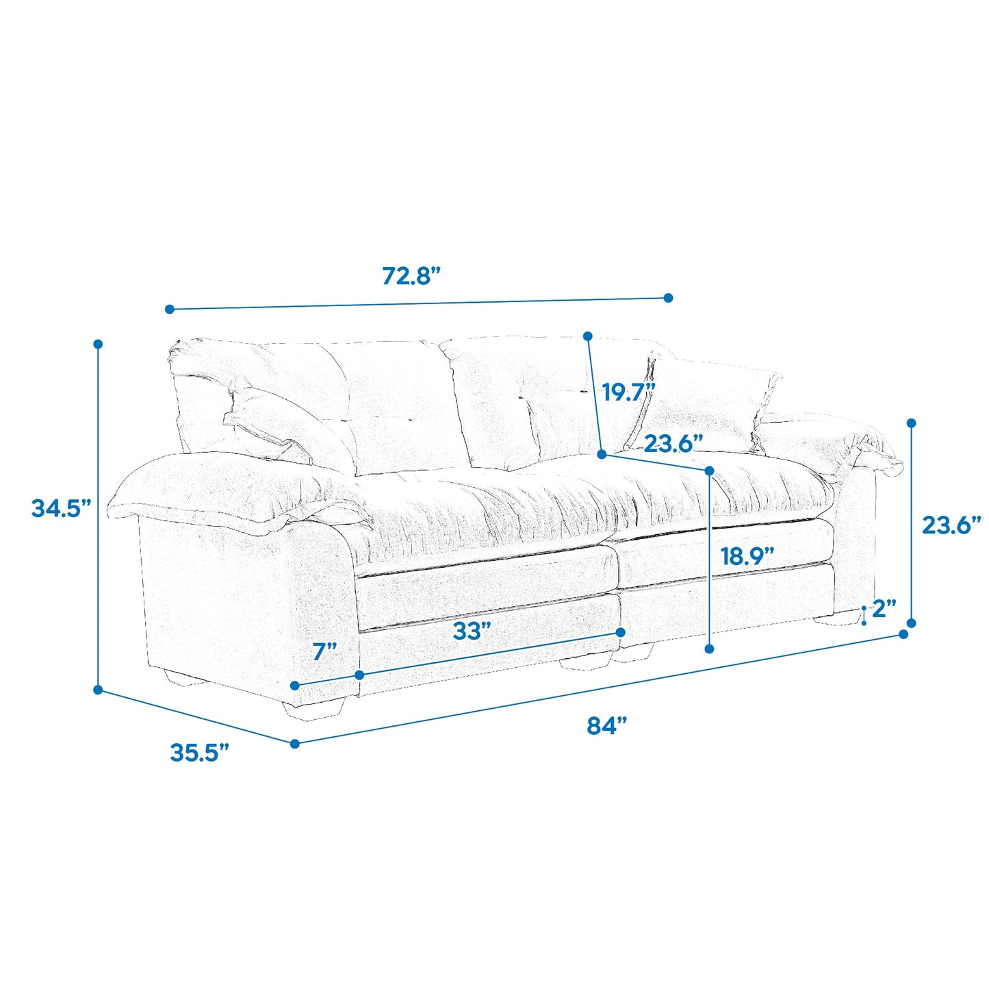 84" Chenille Sofa Small Sofa Loveseat Deep Seat Sofa Couch with 2 Throw Pillows & Memory Foam