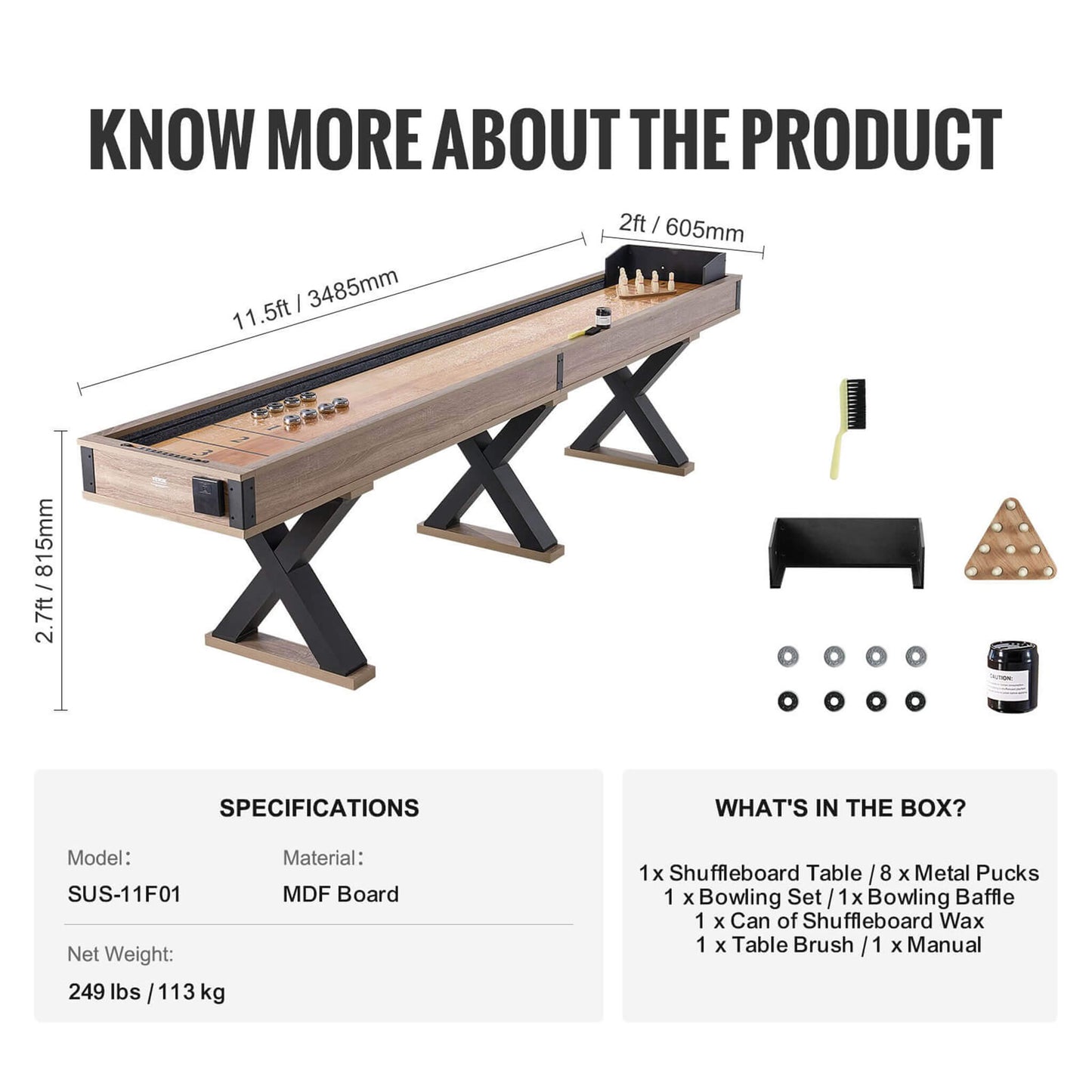 Premium 2-In-1 Shuffleboard Game Table Set With Bowling Combo