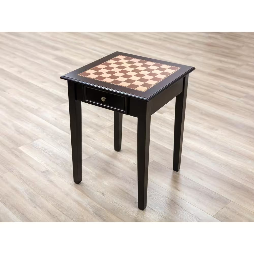 22 In. Chess End Table with 2 Drawers in Mahogany Wood