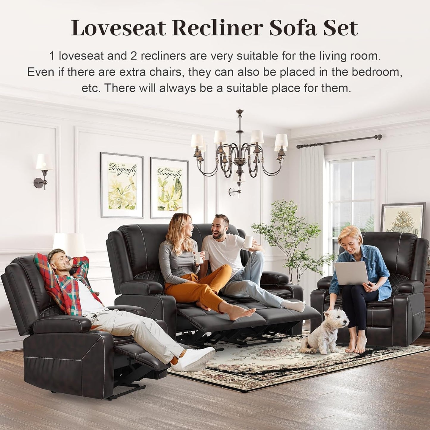 Grey Leather Reclining Loveseat Set With Console And Chairs