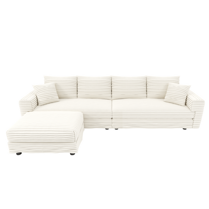 102.4 'Plush Corduroy 4-Seat Sofa,Modern Comfy Upholstered Sofa Cloud Couch,Deep Seat Couches with Soft Pillows and Movable Ottoman