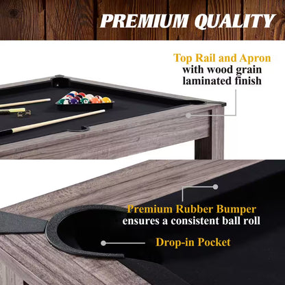 Monteray 7' Drop Pocket Pool Table Brown, 3-In-1 Dining Top and Table Tennis with Game Accessories