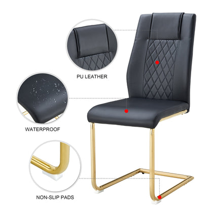 Modern dining chairs with faux leather padded seats, dining room chairs, gold metal leg upholstered chairs set of 6