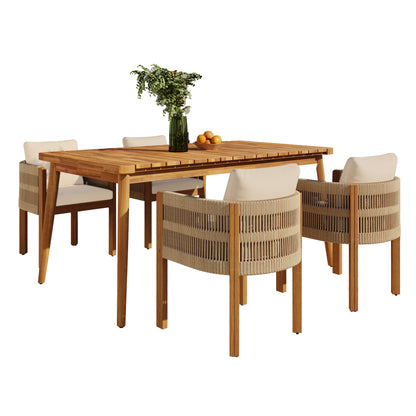 Outdoor Dining Set with Acacia Wood Table and 4 Chairs, Beige