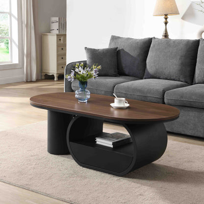 47-Inch Industrial Oval Coffee Table with Storage Drawer - Black
