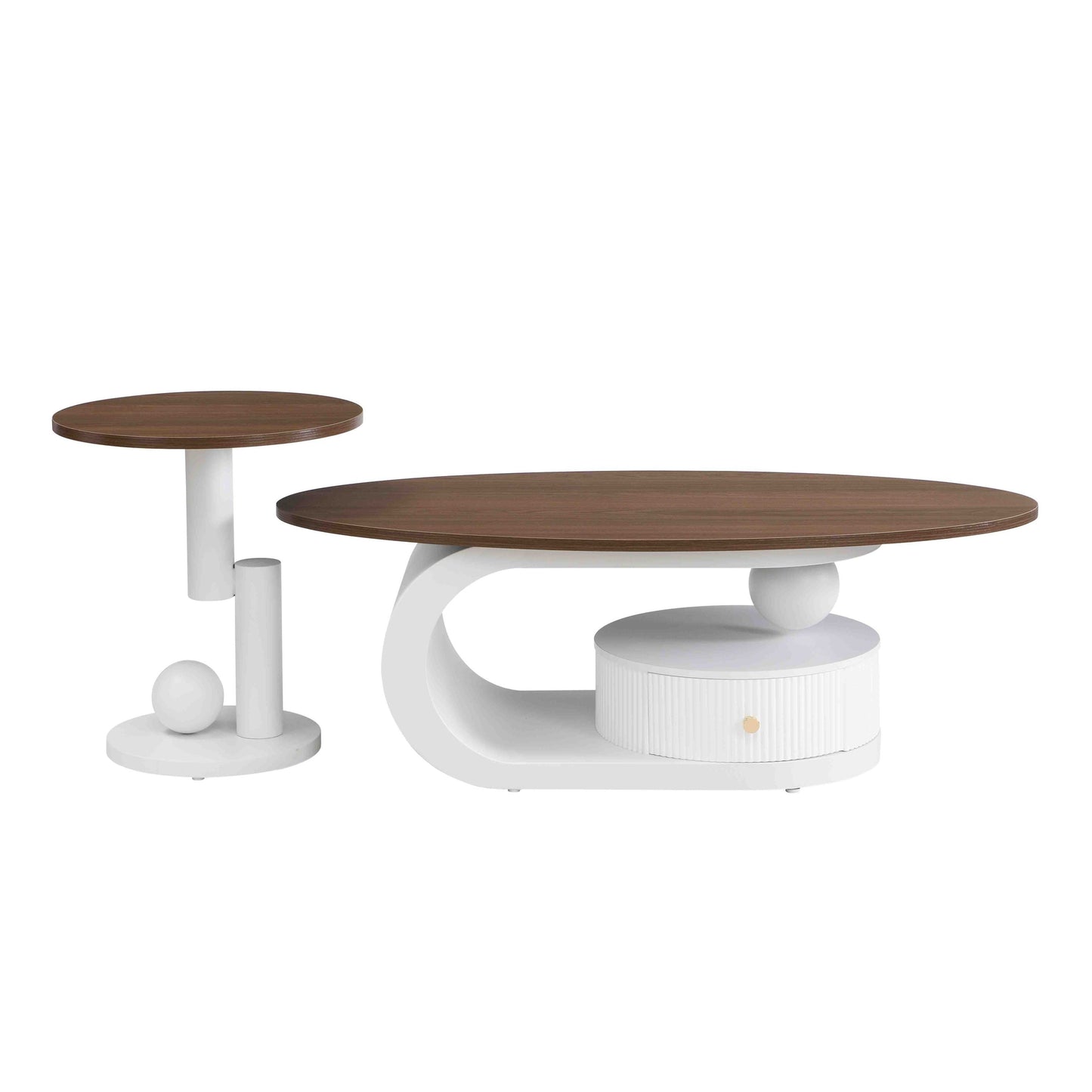 2-Piece Nesting Coffee Table Set with Storage - White & Brown