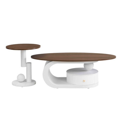 2-Piece Nesting Coffee Table Set with Storage - White & Brown