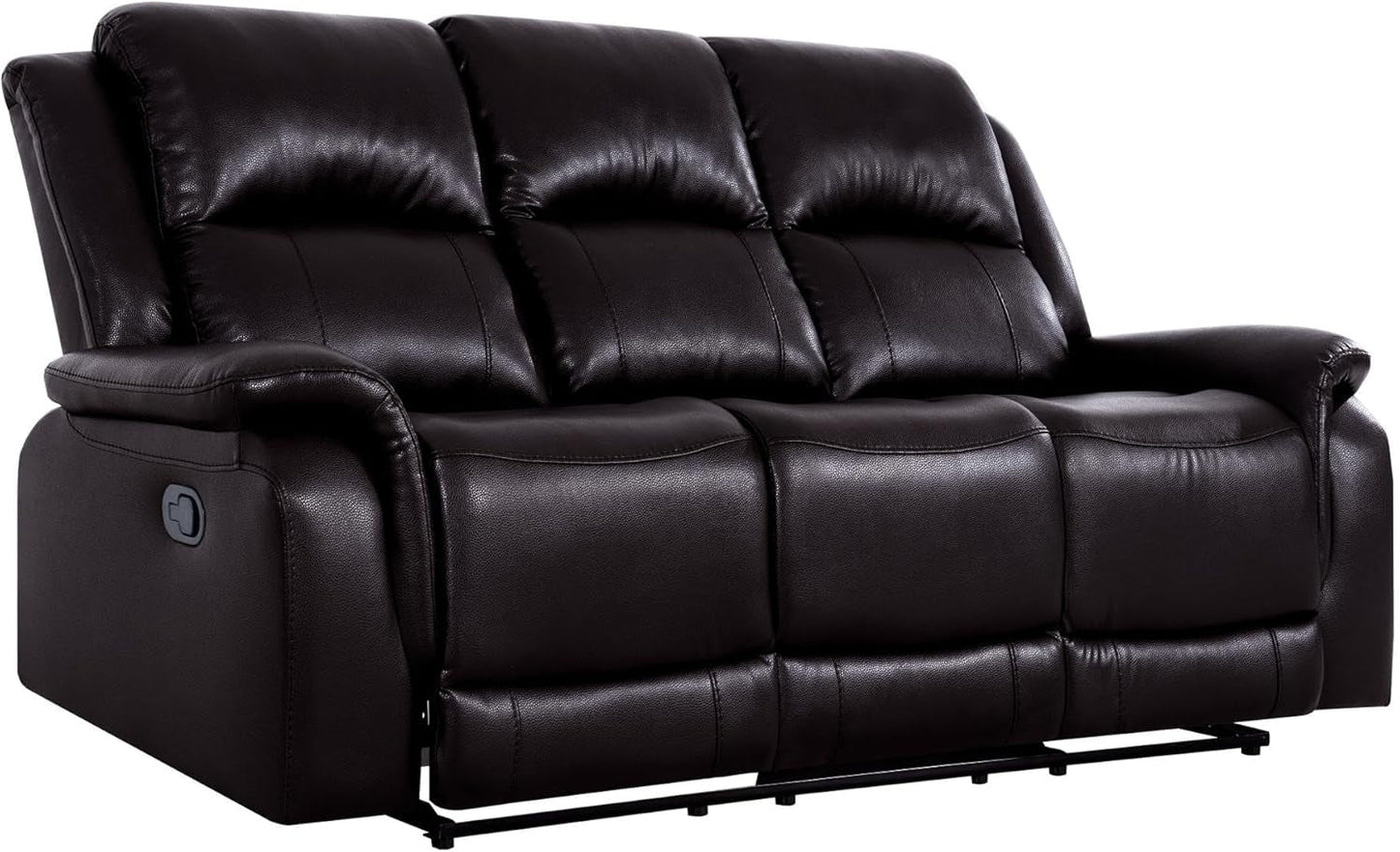 Espresso Leather Sofa Set With Manual Recliner For Living Room