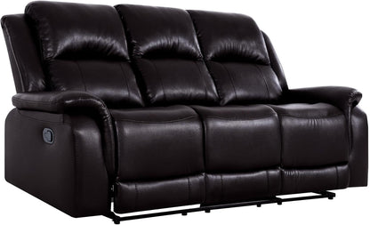 Espresso Leather Sofa Set With Manual Recliner For Living Room