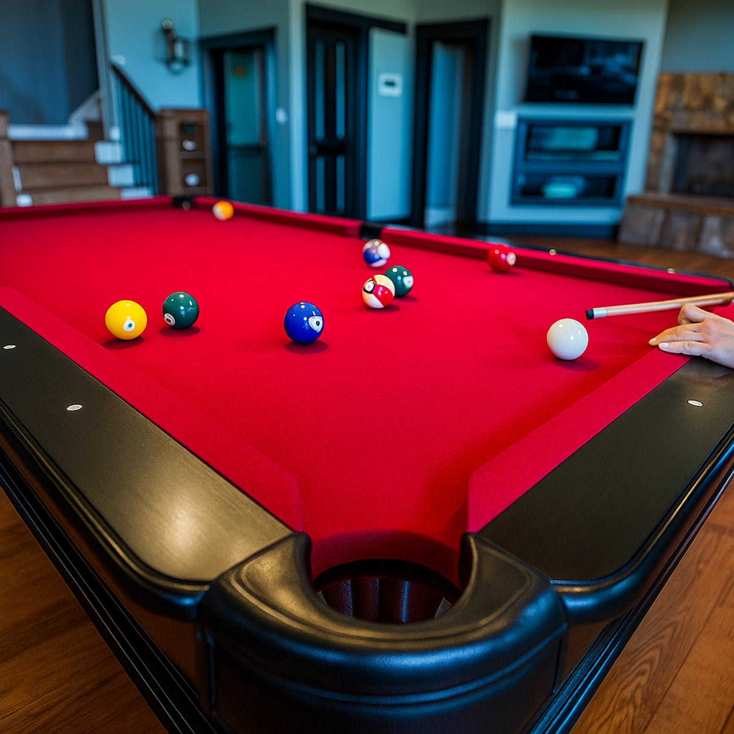 Fullerton 7.5 ft. Billiard Table in Dark Chestnut with Ball Set, Cues, Chalk, Triangle Rack, and Brush