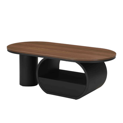 47-Inch Industrial Oval Coffee Table with Storage Drawer - Black