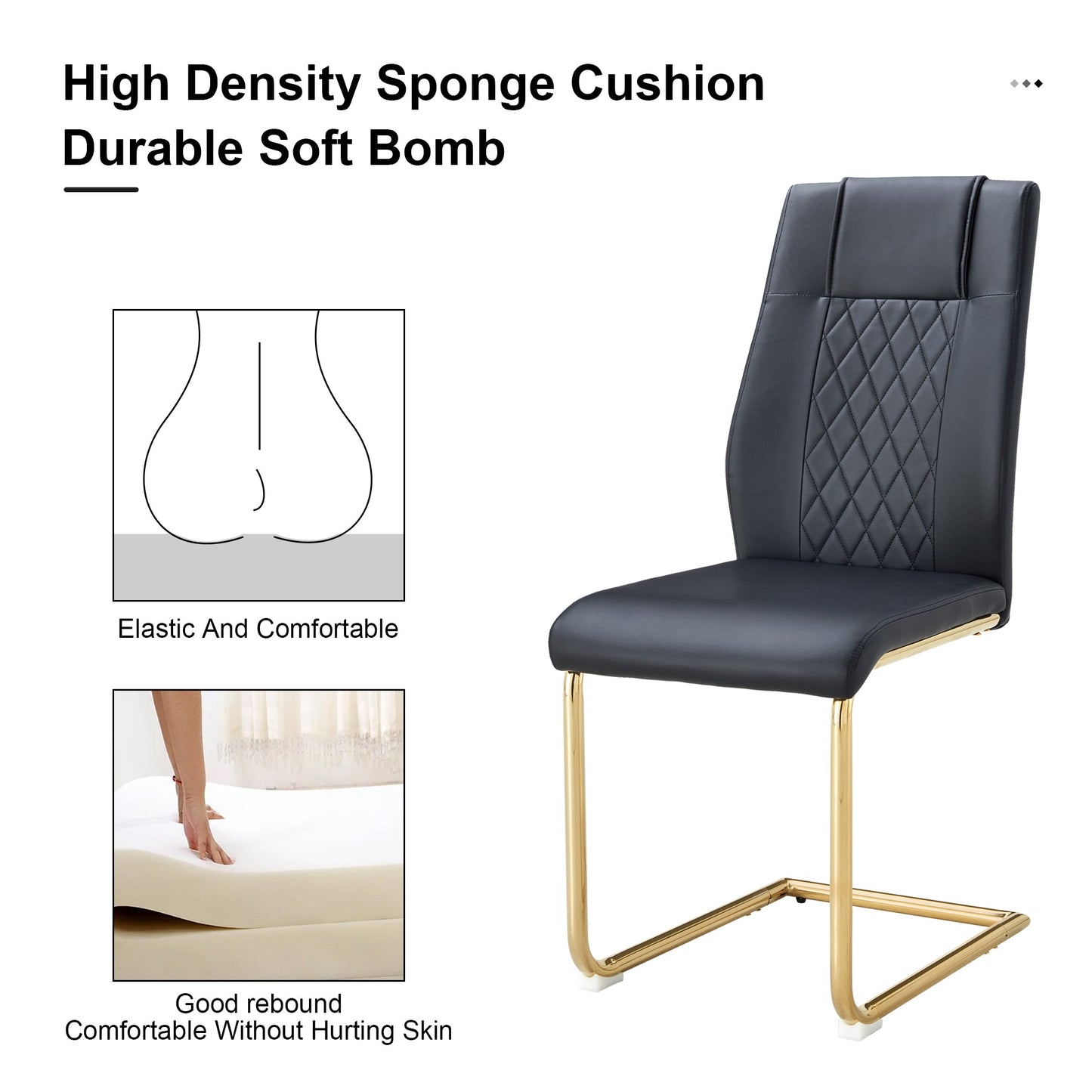 Modern dining chairs with faux leather padded seats, dining room chairs, gold metal leg upholstered chairs set of 6