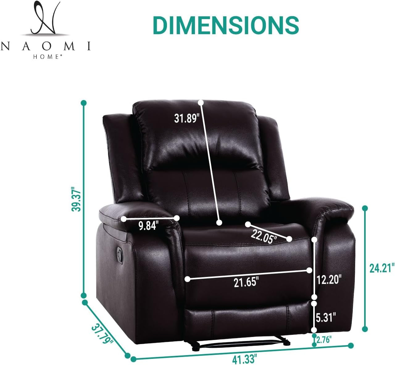 Espresso Leather Sofa Set With Manual Recliner For Living Room