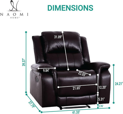 Espresso Leather Sofa Set With Manual Recliner For Living Room