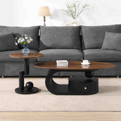 2-Piece Nesting Coffee Table Set with Storage - Black & Brown