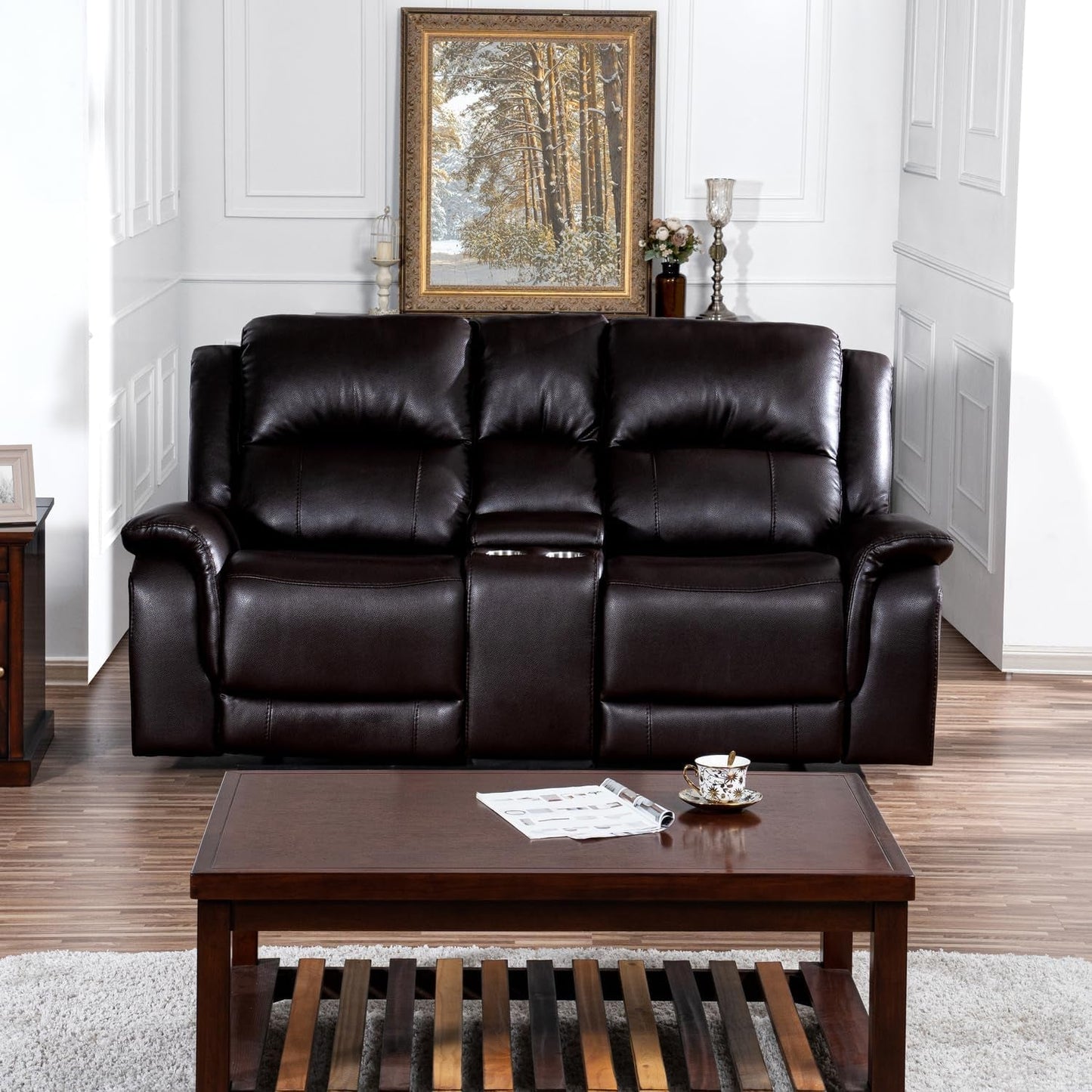 Oversized Espresso Leather Recliner Loveseat For Home Theater