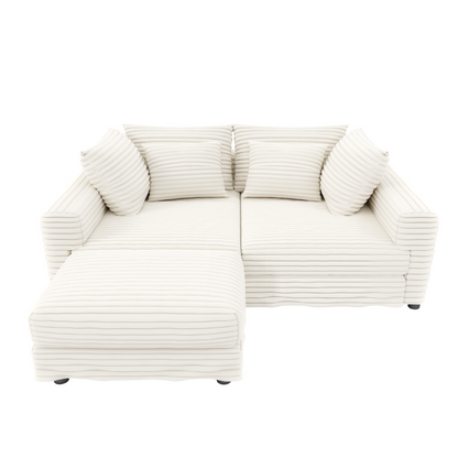 102.4 'Plush Corduroy 4-Seat Sofa,Modern Comfy Upholstered Sofa Cloud Couch,Deep Seat Couches with Soft Pillows and Movable Ottoman