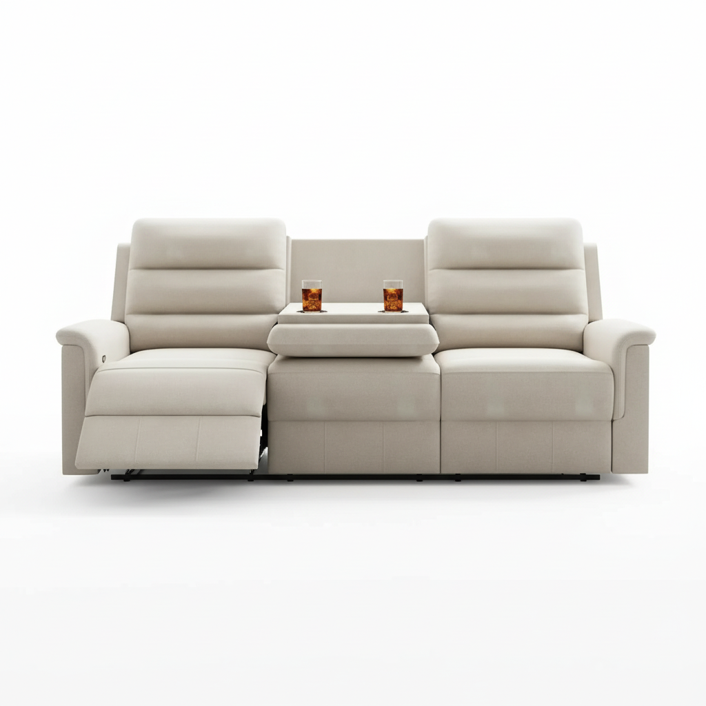 3-Seater Reclining Sofa with 2 Cup Holders,Sofa Recliner with Flipped Middle Backrest, Home Theater Seating Furniture for Living Room,Beige