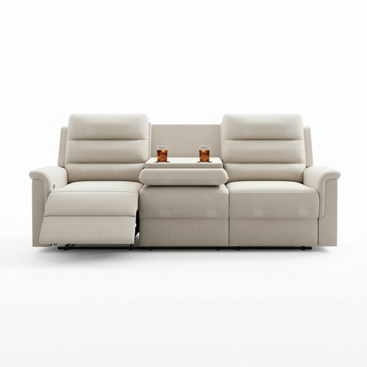 3-Seater Reclining Sofa with 2 Cup Holders,Sofa Recliner with Flipped Middle Backrest, Home Theater Seating Furniture for Living Room,Beige