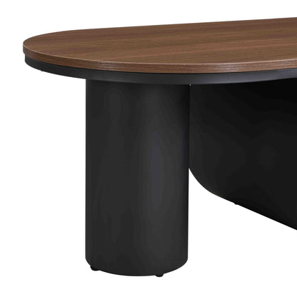 47-Inch Industrial Oval Coffee Table with Storage Drawer - Black
