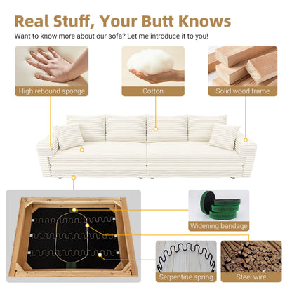 102.4 'Plush Corduroy 4-Seat Sofa,Modern Comfy Upholstered Sofa Cloud Couch,Deep Seat Couches with Soft Pillows and Movable Ottoman