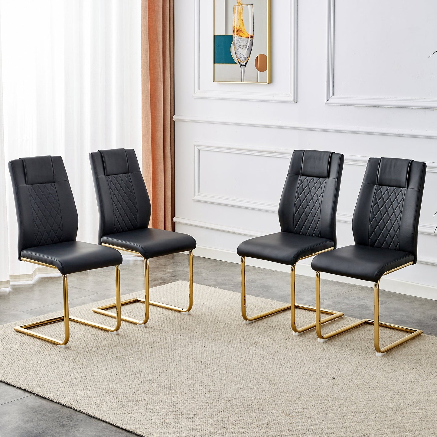 Modern dining chairs with faux leather padded seats, dining room chairs, gold metal leg upholstered chairs set of 6