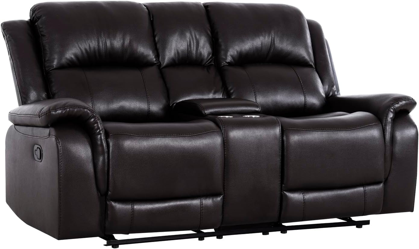 Oversized Espresso Leather Recliner Loveseat For Home Theater