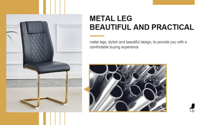 Modern dining chairs with faux leather padded seats, dining room chairs, gold metal leg upholstered chairs set of 6