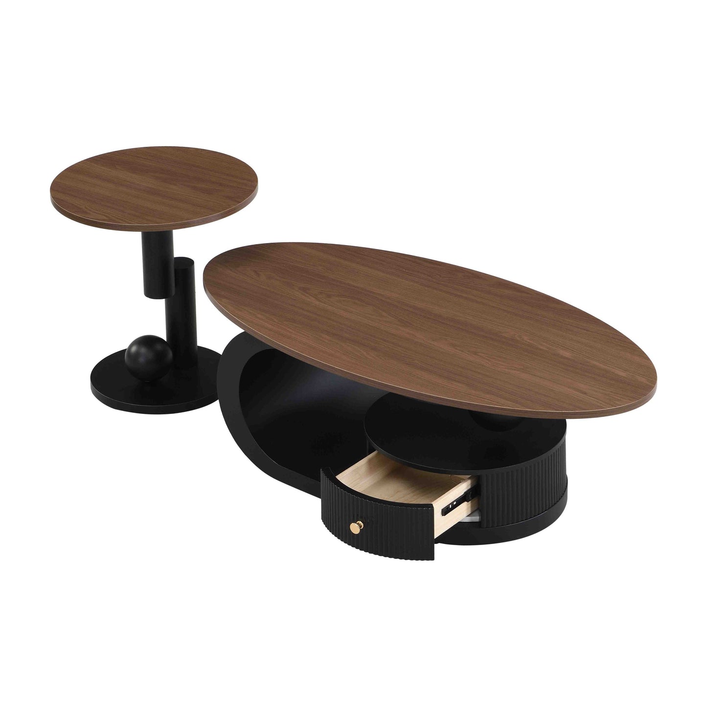 2-Piece Nesting Coffee Table Set with Storage - Black & Brown