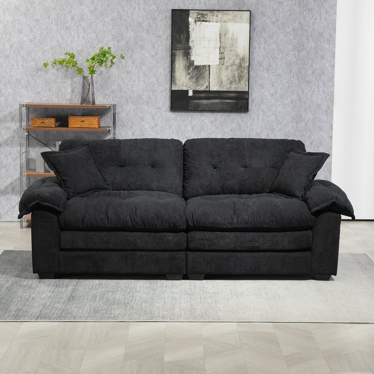 84" Chenille Sofa Small Sofa Loveseat Deep Seat Sofa Couch with 2 Throw Pillows & Memory Foam