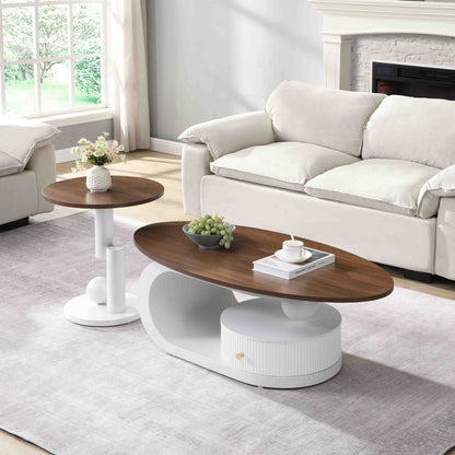 2-Piece Nesting Coffee Table Set with Storage - White & Brown
