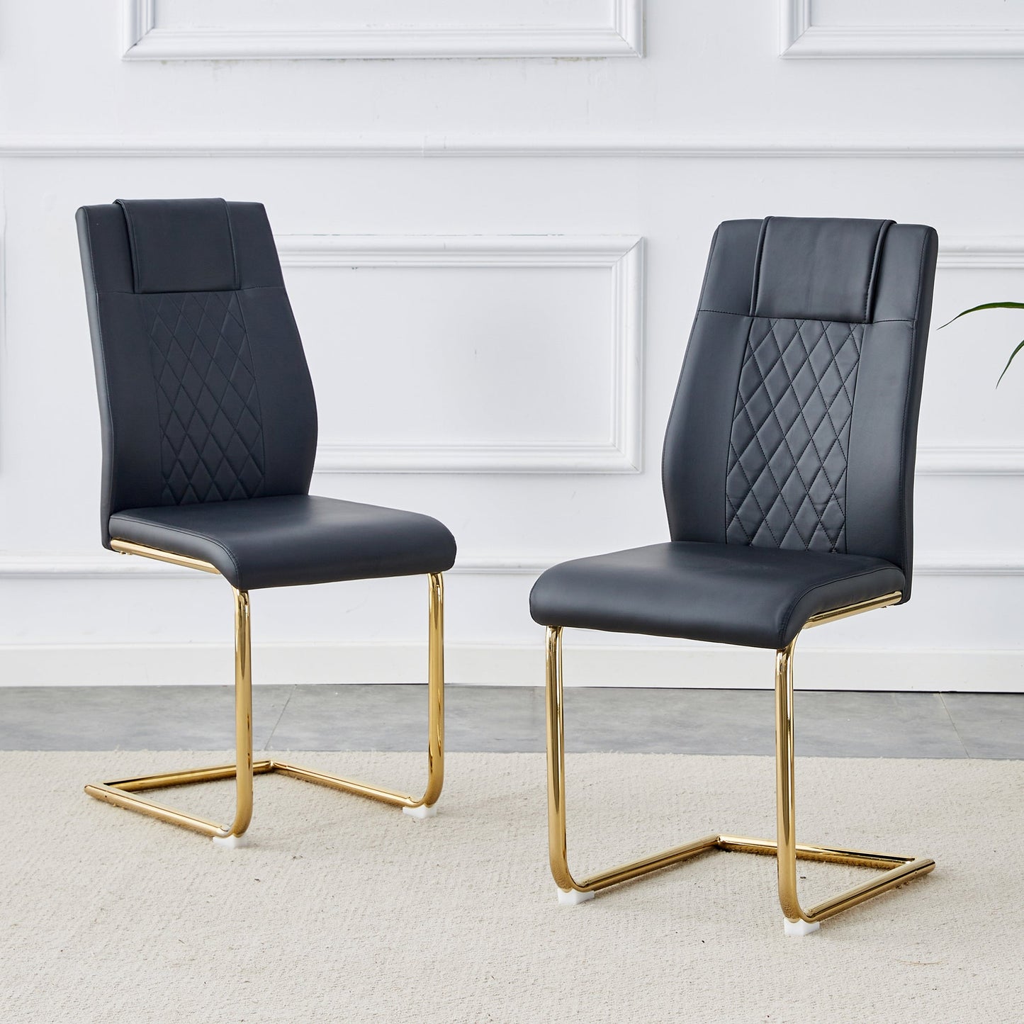 Modern dining chairs with faux leather padded seats, dining room chairs, gold metal leg upholstered chairs set of 6