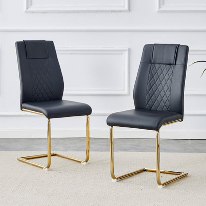 Modern dining chairs with faux leather padded seats, dining room chairs, gold metal leg upholstered chairs set of 6