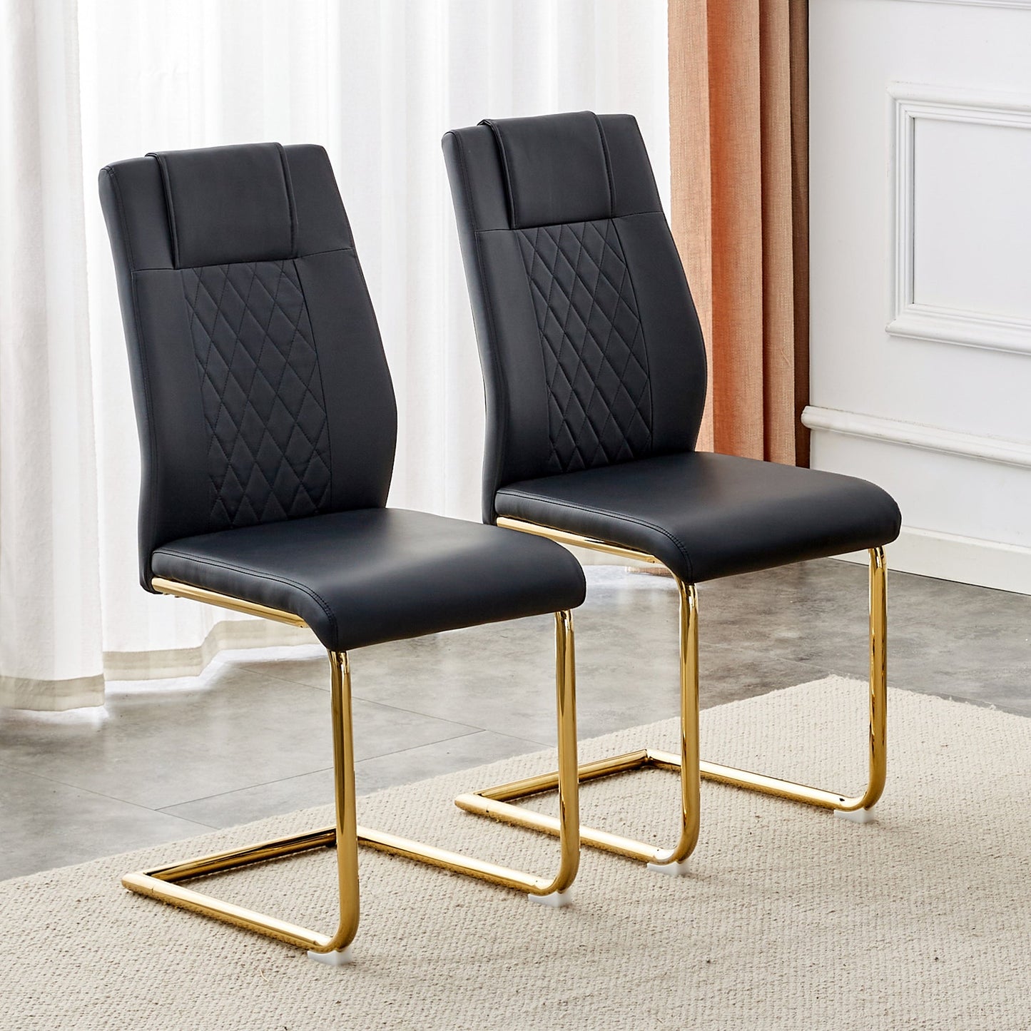 Modern dining chairs with faux leather padded seats, dining room chairs, gold metal leg upholstered chairs set of 6