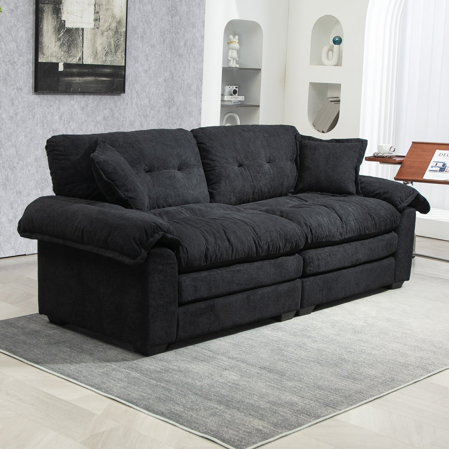 84" Chenille Sofa Small Sofa Loveseat Deep Seat Sofa Couch with 2 Throw Pillows & Memory Foam