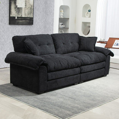 84" Chenille Sofa Small Sofa Loveseat Deep Seat Sofa Couch with 2 Throw Pillows & Memory Foam