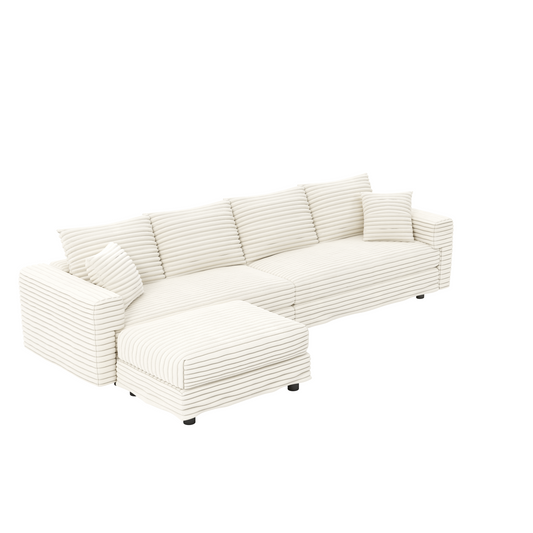 102.4 'Plush Corduroy 4-Seat Sofa,Modern Comfy Upholstered Sofa Cloud Couch,Deep Seat Couches with Soft Pillows and Movable Ottoman