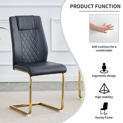 Modern dining chairs with faux leather padded seats, dining room chairs, gold metal leg upholstered chairs set of 6