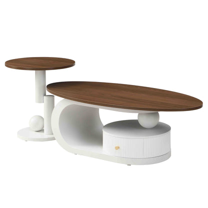 2-Piece Nesting Coffee Table Set with Storage - White & Brown