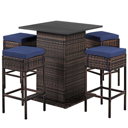 5 Pieces Patio Rattan Bar