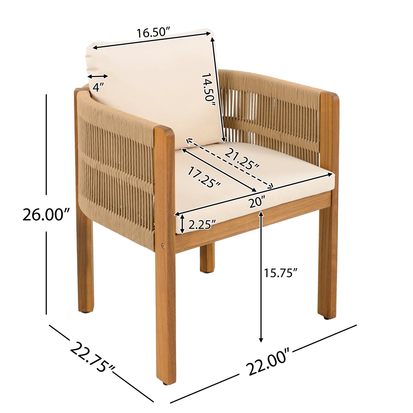Outdoor Dining Set with Acacia Wood Table and 4 Chairs, Beige