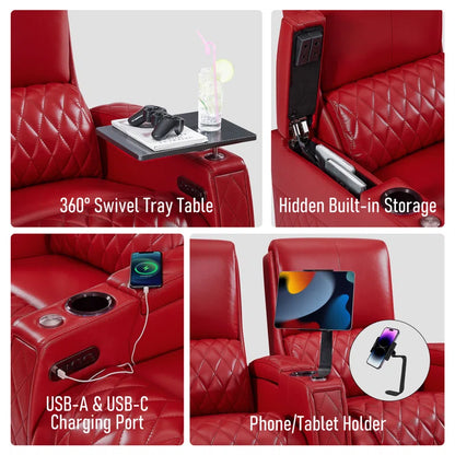 Haiylee Zero Gravity Home Theater Seating Top Grain Leather Recliner Sofa Power Headrest Footrest