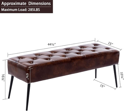 Dark Brown Button-Tufted Faux Leather Ottoman Bench
