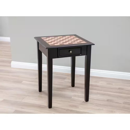 22 In. Chess End Table with 2 Drawers in Mahogany Wood