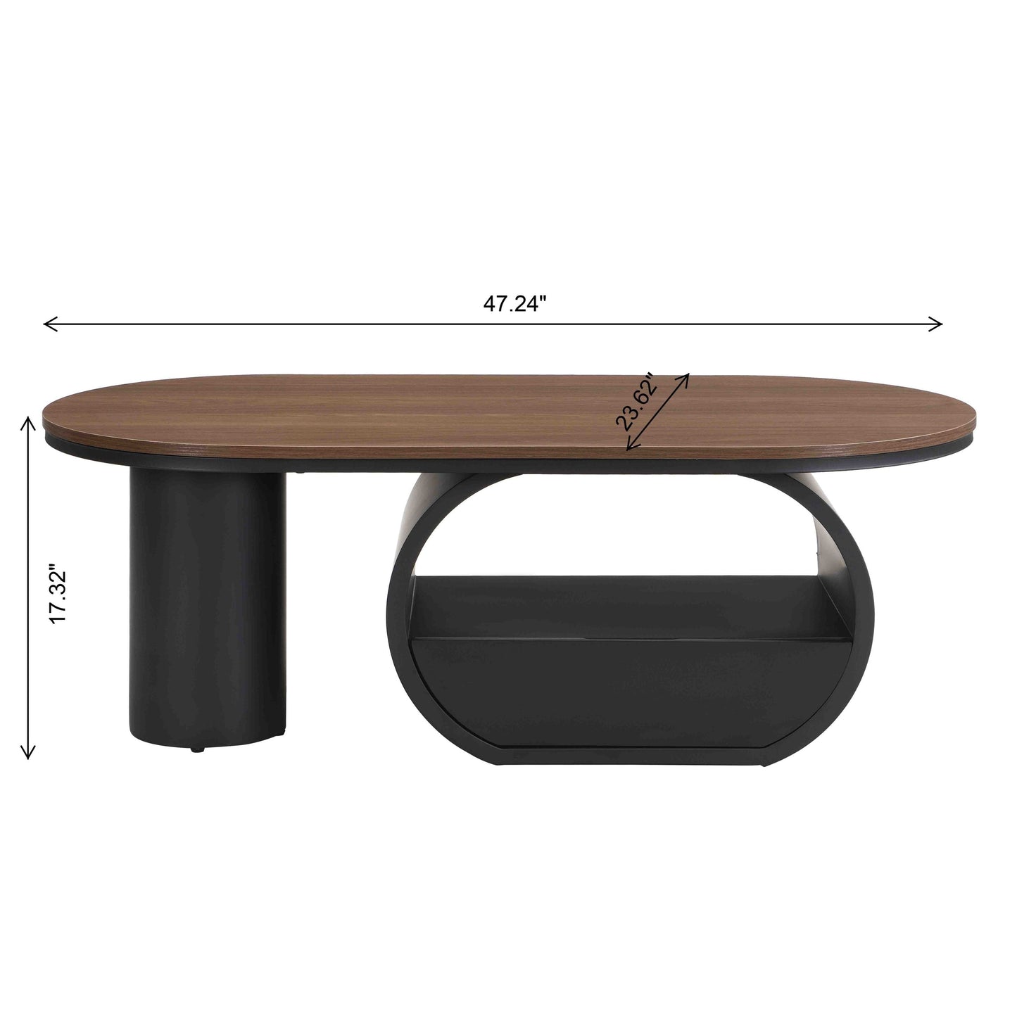 47-Inch Industrial Oval Coffee Table with Storage Drawer - Black