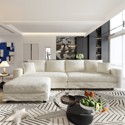 102.4 'Plush Corduroy 4-Seat Sofa,Modern Comfy Upholstered Sofa Cloud Couch,Deep Seat Couches with Soft Pillows and Movable Ottoman