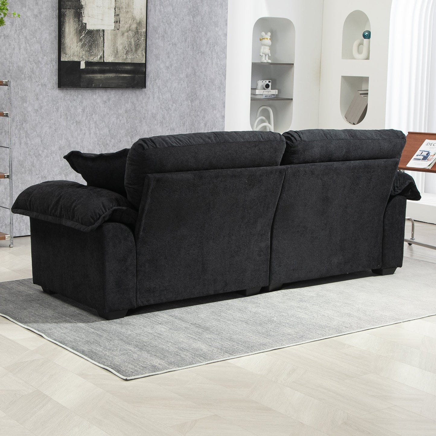 84" Chenille Sofa Small Sofa Loveseat Deep Seat Sofa Couch with 2 Throw Pillows & Memory Foam