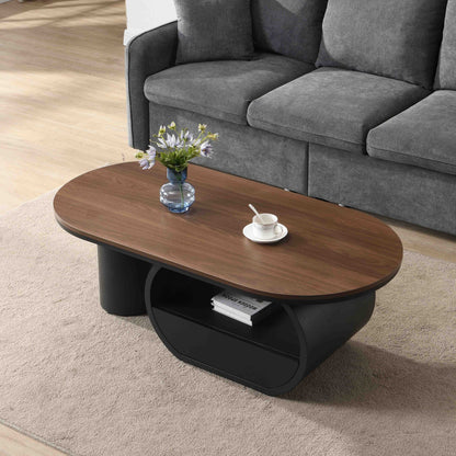47-Inch Industrial Oval Coffee Table with Storage Drawer - Black