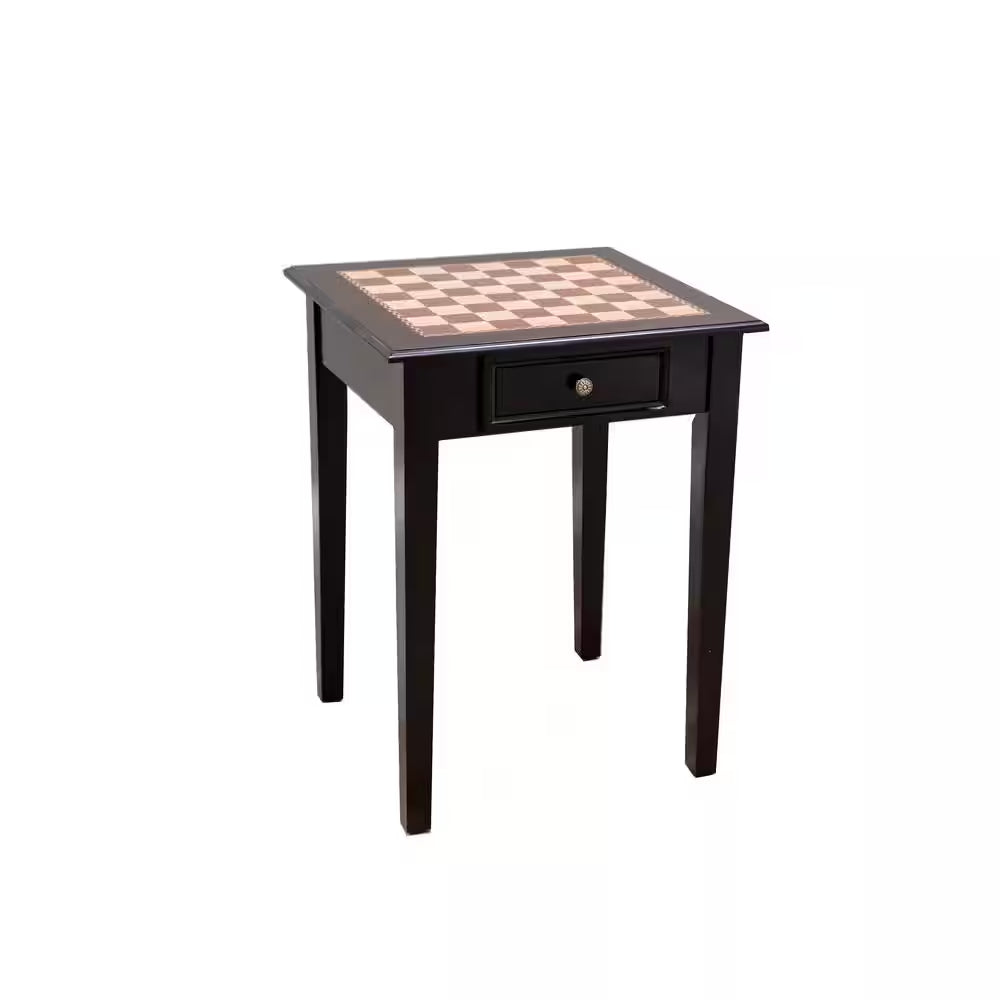 22 In. Chess End Table with 2 Drawers in Mahogany Wood